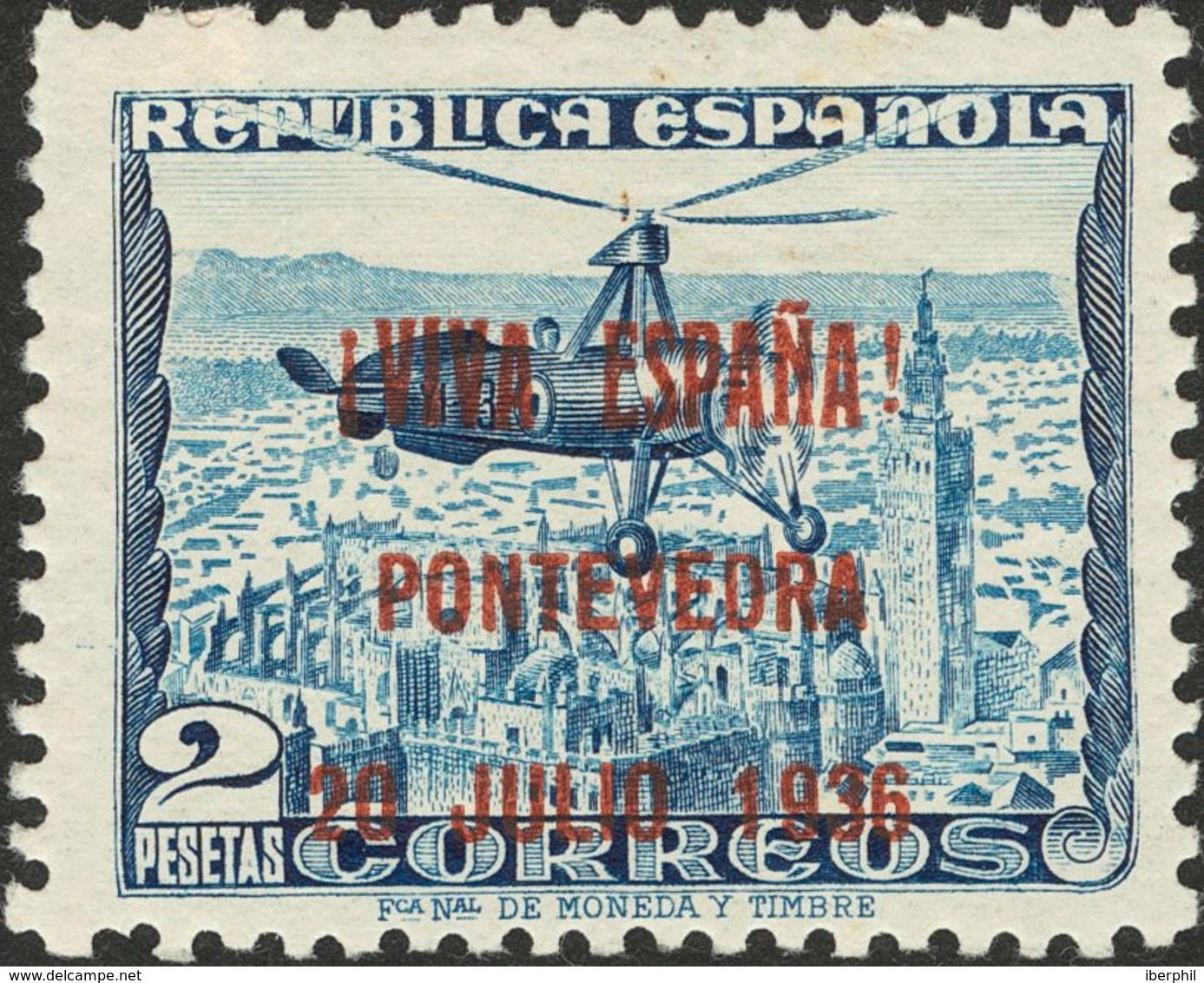 *NE17, NE18. 1936. 2 Pts Azul Con Ambas Sobrecargas En Negro Y Rojo. NO EMITIDOS. MAGNIFICOS Y RAROS. Edifil 2011: 220 E - Autres & Non Classés