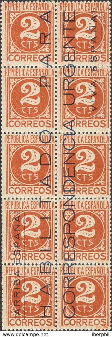 **/*48, 48hi. 1937. 2 Cts Castaño, Dos Bloques, Uno De Ellos Con SOBRECARGA INVERTIDA. MAGNIFICOS. Edifil 2017: 67 Euros - Andere & Zonder Classificatie