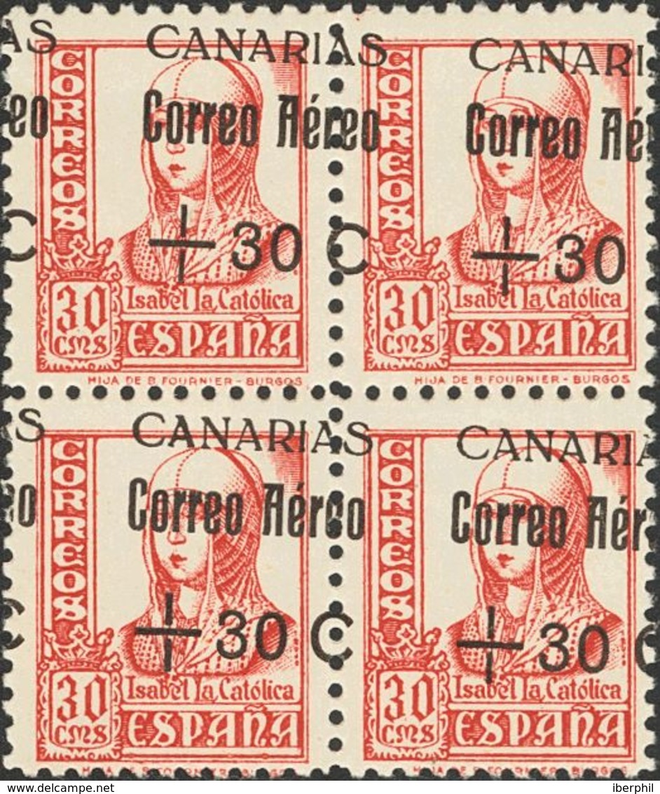 **/*40(4). (1937ca). +30 Cts Sobre 30 Cts Rosa, Bloque De Cuatro. Variedad SOBRECARGA DESPLAZADA. MAGNIFICO Y RARO, NO C - Autres & Non Classés