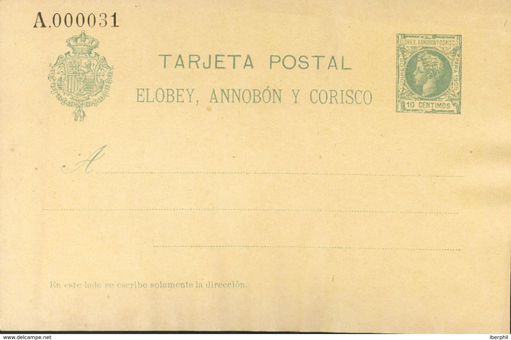 (*)EP3, EP4. 1905. 10 Cts Verde Sobre Tarjeta Entero Postal (arruguitas) Y 10 Cts+10 Cts Verde Sobre Tarjeta Entero Post - Annobon & Corisco