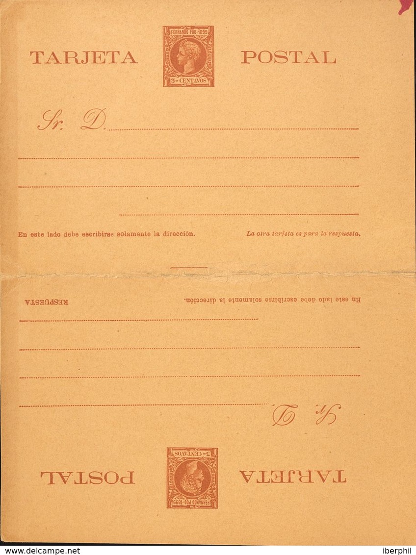 (*)EP8. 1899. 3 Ctvos+3 Ctvos Castaño Sobre Tarjeta Entero Postal, De Ida Y Vuelta Con La Variedad De Corte "cabezas En  - Autres & Non Classés