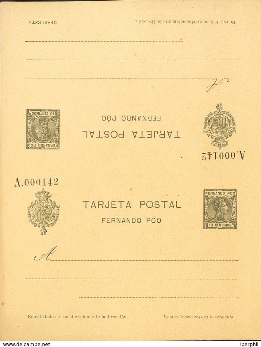 (*)EP22. 1907. 10 Cts+10 Cts Verde Negro Sobre Tarjeta Entero Postal, De Ida Y Vuelta (plancha). MAGNIFICA. Edifil 2019: - Autres & Non Classés