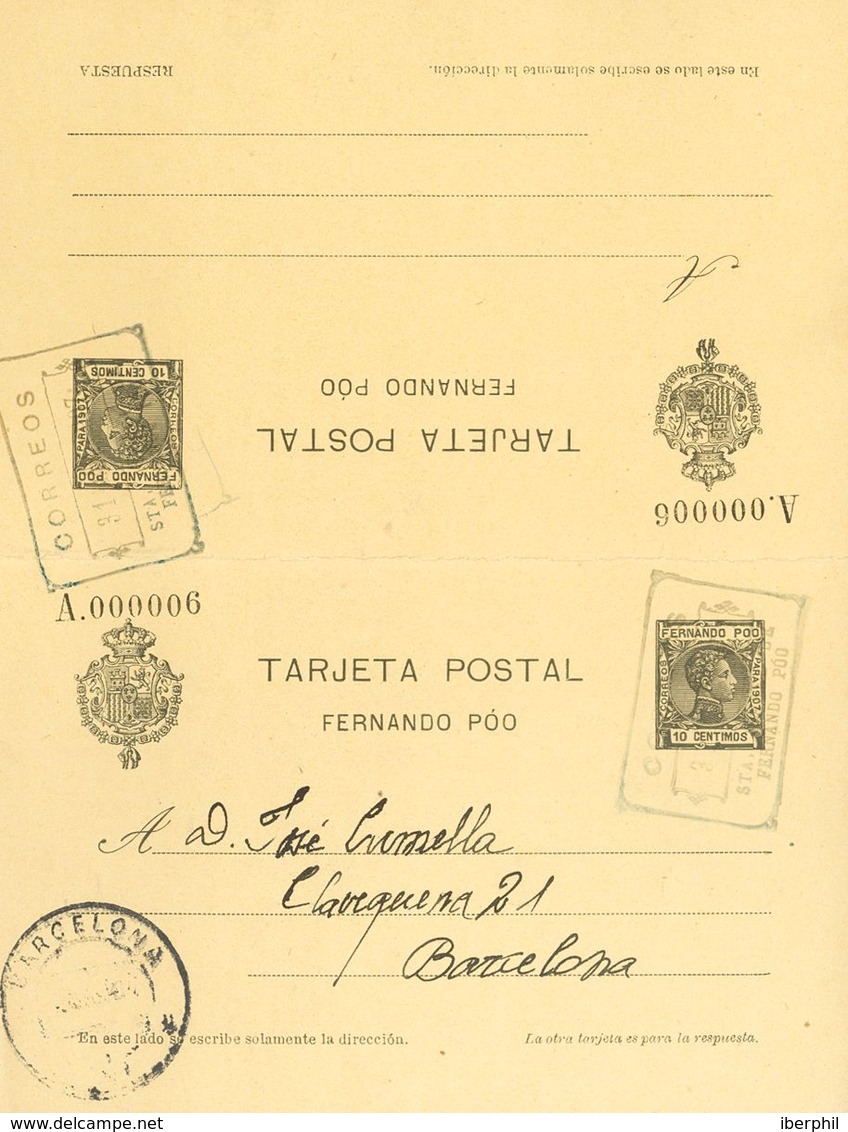 ºEP22. 1907. 10 Cts + 10 Cts Verde Negro Sobre Tarjeta Entero Postal, De Ida Y Vuelta. Matasello Filatélico CORREOS / ST - Sonstige & Ohne Zuordnung