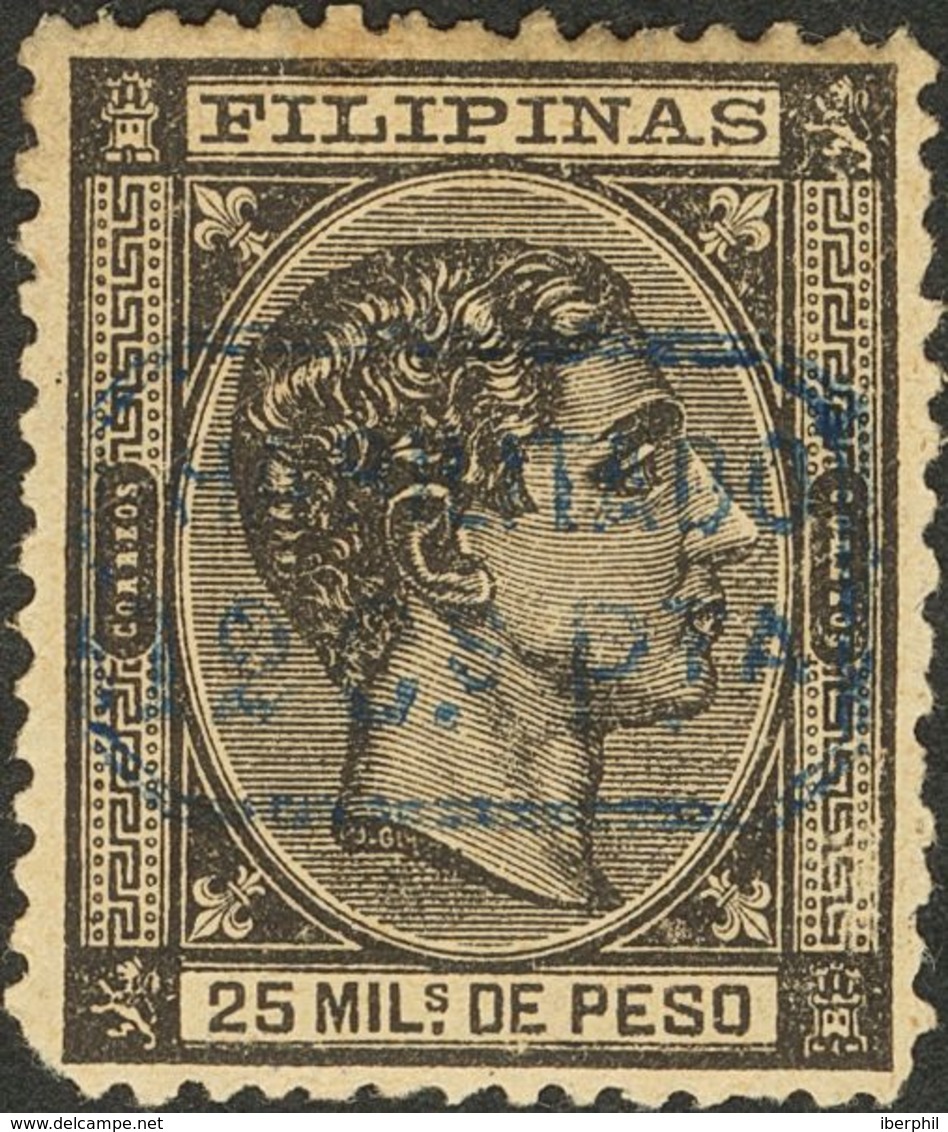 *52hcc. 1878. 12 Cts Sobre 25 Misl Negro. CAMBIO DE COLOR DE LA SOBRECARGA, En Azul. BONITO Y MUY RARO. Edifil 2013: 700 - Filippijnen