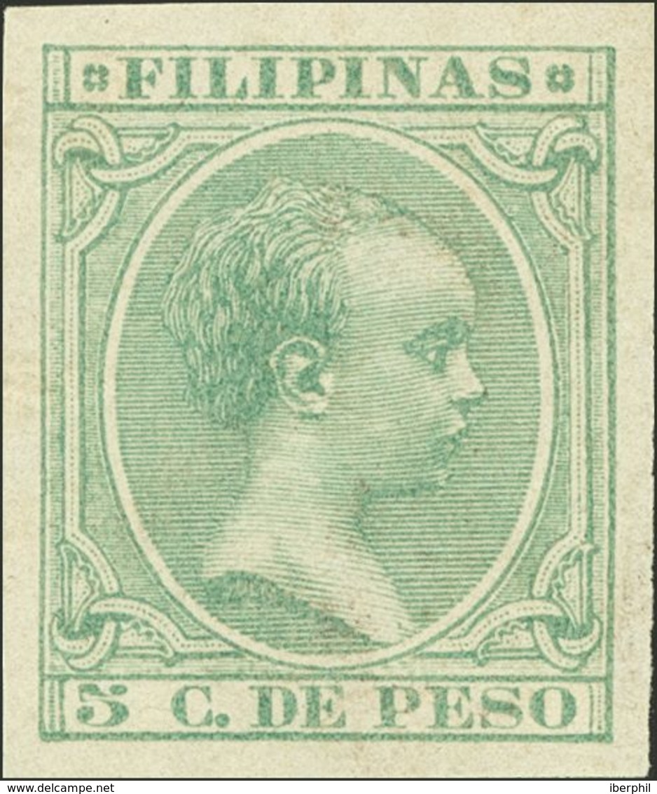 *125s. 1896. 5 Ctvos Verde Azul. SIN DENTAR. MAGNIFICO Y RARO. - Filippijnen