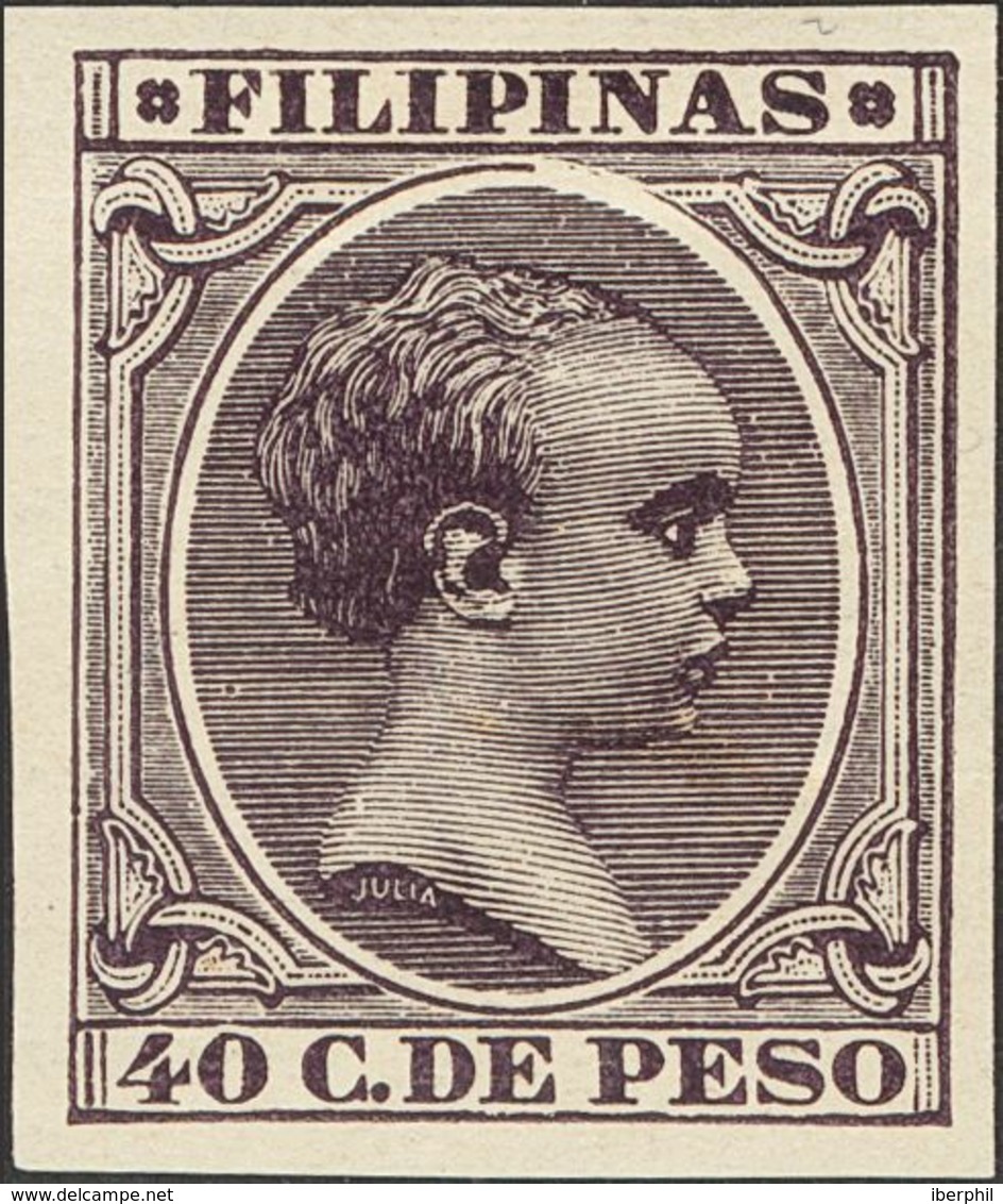 *129s. 1896. 40 Ctvos Violeta Oscuro. SIN DENTAR. MAGNIFICO Y RARO. - Philipines