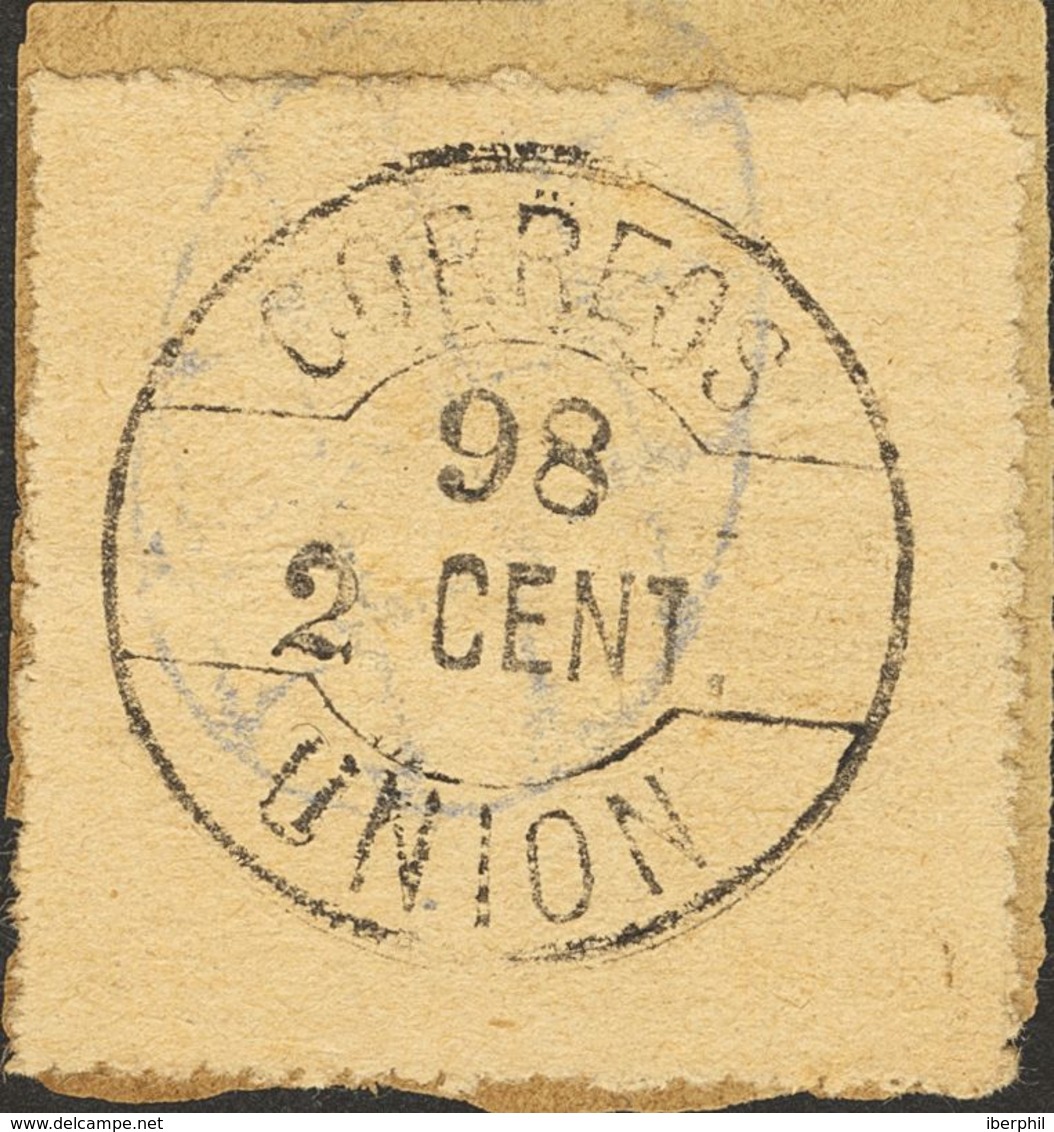 º. 1898. 2 Cts CORREOS / 98 / UNION, Sobre Borde De Hoja Y Sobre Fragmento. MAGNIFICO Y MUY RARO. - Filippijnen