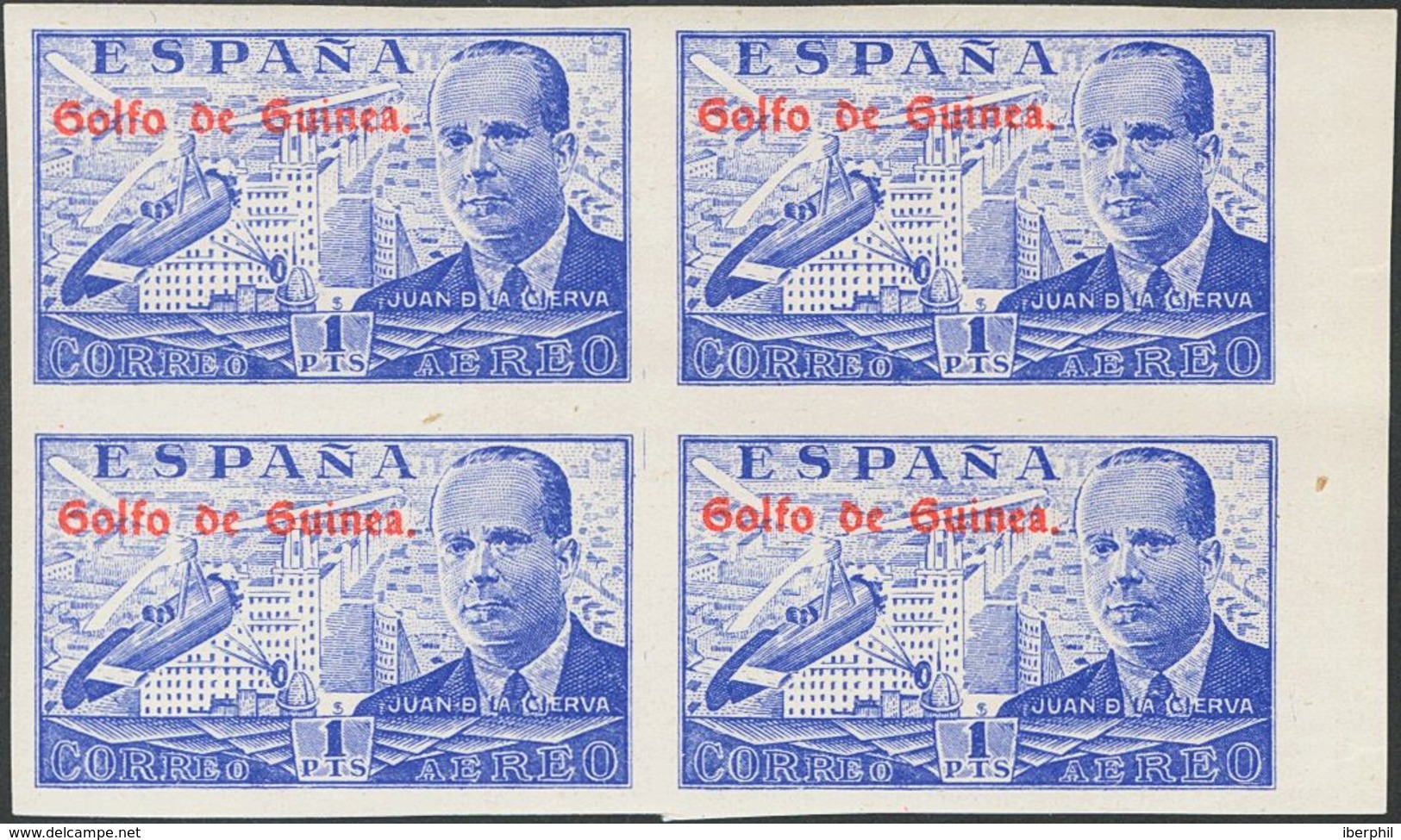 **268s(4). 1942. 1 Pts Azul, Bloque De Cuatro. SIN DENTAR. MAGNIFICO. Edifil 2019: ++156 Euros - Guinée Espagnole