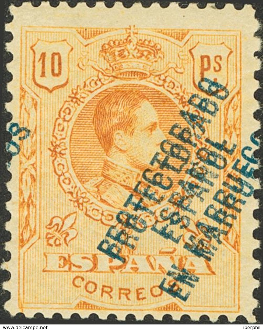 *55hh. 1915. 10 Pts Naranja. Variedad SOBRECARGA DOBLE. MAGNIFICO. Edifil 2013: 450 Euros - Maroc Espagnol