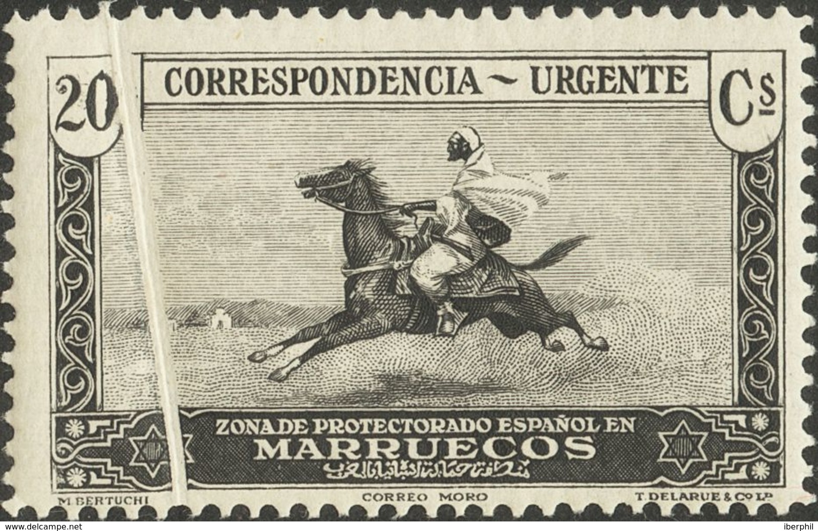 *118. 1928. 20 Cts Negro. Variedad FUELLE DE PAPEL. MAGNIFICO. - Spaans-Marokko