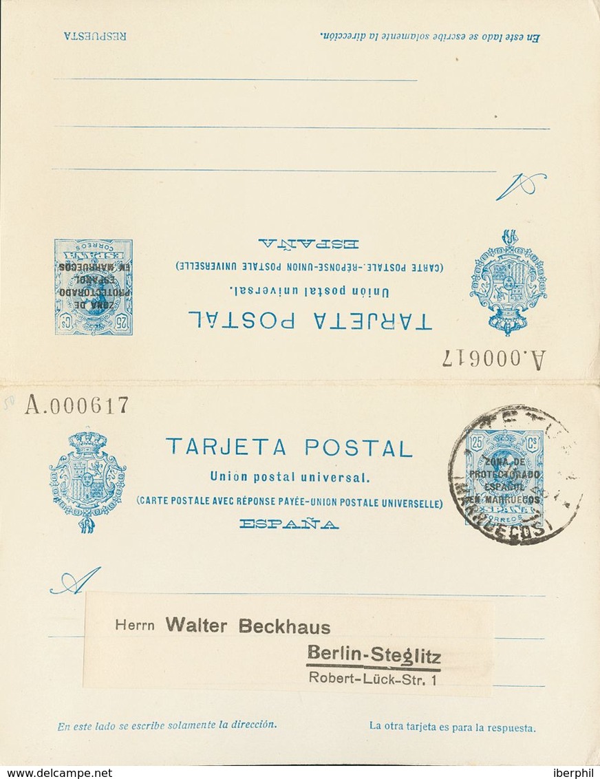 Sobre EP18. 1924. 25 Cts+25 Cts Azul Sobre Tarjeta Entero Postal, De Ida Y Vuelta, La Ida Circulada De TETUAN A BERLIN ( - Andere & Zonder Classificatie
