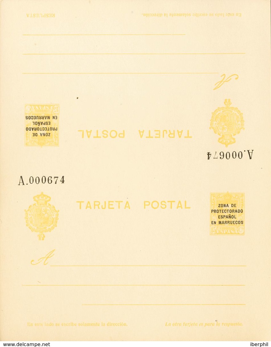 (*)EP19. 1924. 15 Cts + 15 Cts Amarilla Sobre Tarjeta Entero Postal, De Ida Y Vuelta (plancha). MAGNIFICA Y RARISIMA. Ed - Autres & Non Classés