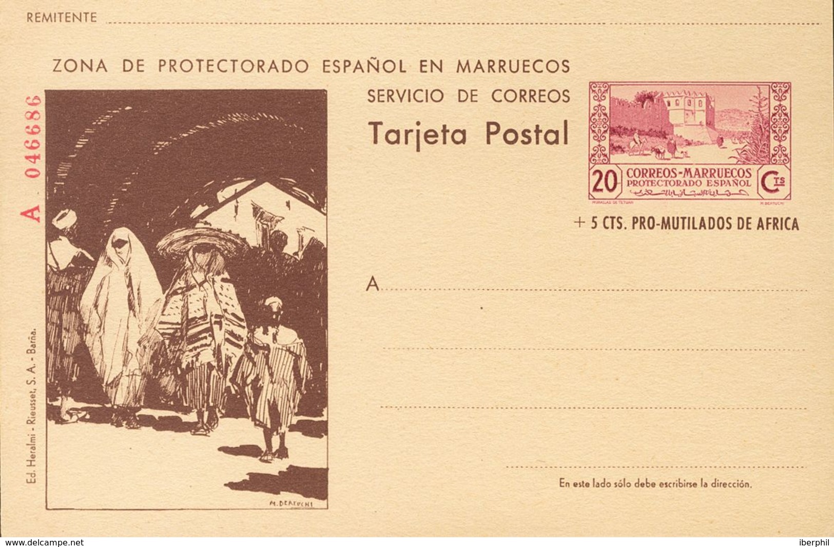 (*)EP50. 1944. 20 Cts+5 Cts Lila Y Castaño Sobre Tarjeta Entero Postal (Serie A, Tipo II). MAGNIFICA Y RARA. Edifil 2019 - Andere & Zonder Classificatie