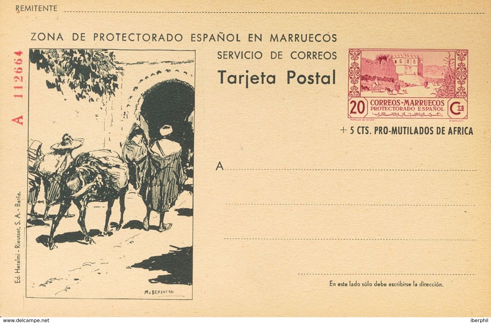 (*)EP57. 1944. 20 Cts+5 Cts Lila Y Negro Sobre Tarjeta Entero Postal (Serie A, Tipo III). MAGNIFICA Y RARA. Edifil 2019: - Autres & Non Classés