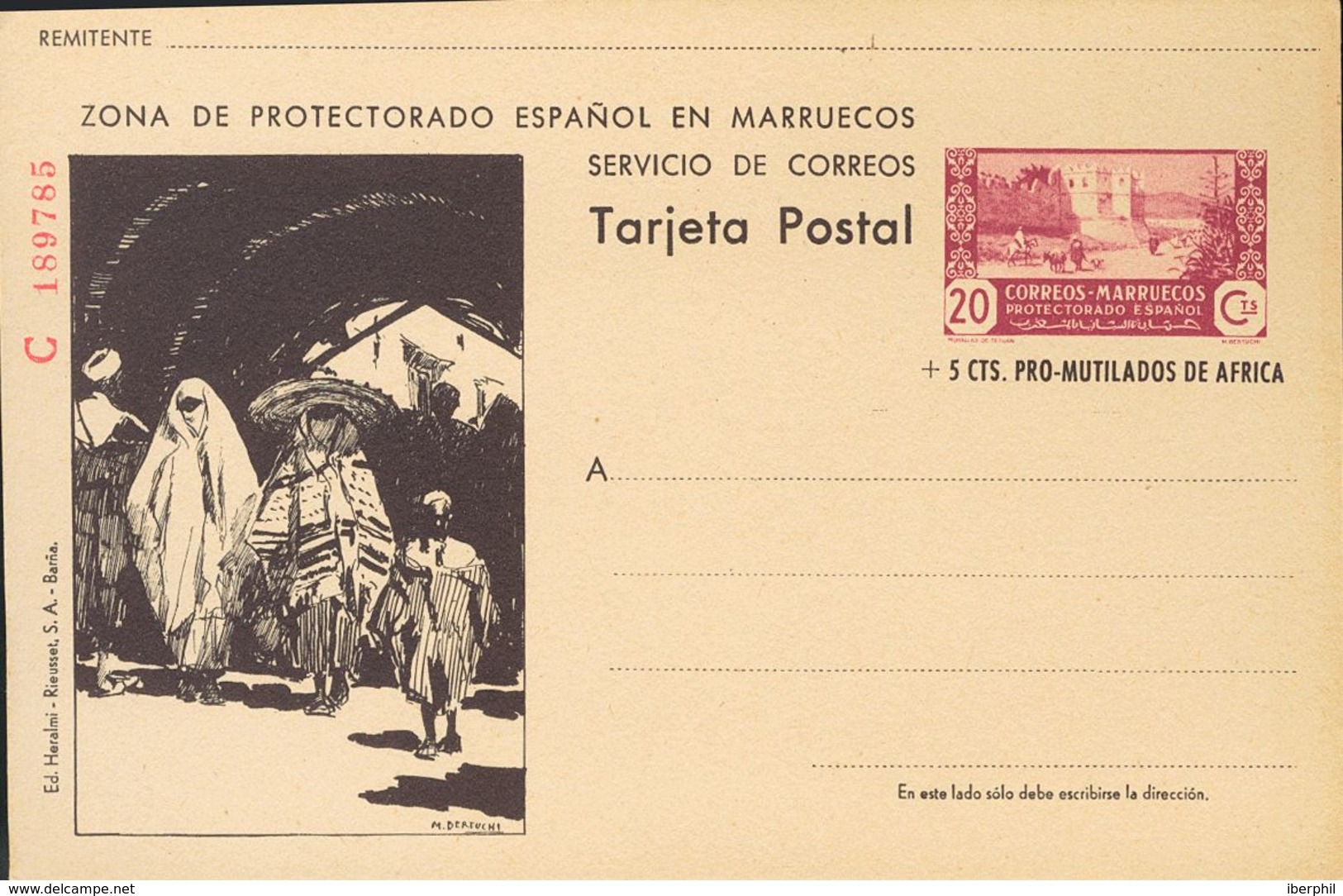 (*)EP87. 1944. 20 Cts+5 Cts Lila Y Negro Sobre Tarjeta Entero Postal (Serie C). MAGNIFICA Y RARA. Edifil 2019: 295 Euros - Andere & Zonder Classificatie