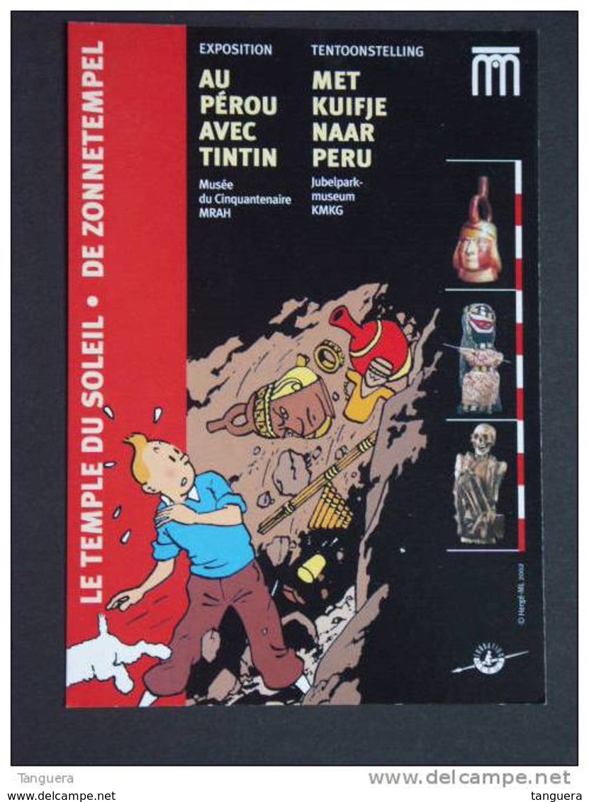 Carte Kaart Boomerang Belgique België 2003 Met Kuifje Naar Peru Au Pérou Avec Tintin Le Temple Du Soleil Expo - Bandes Dessinées