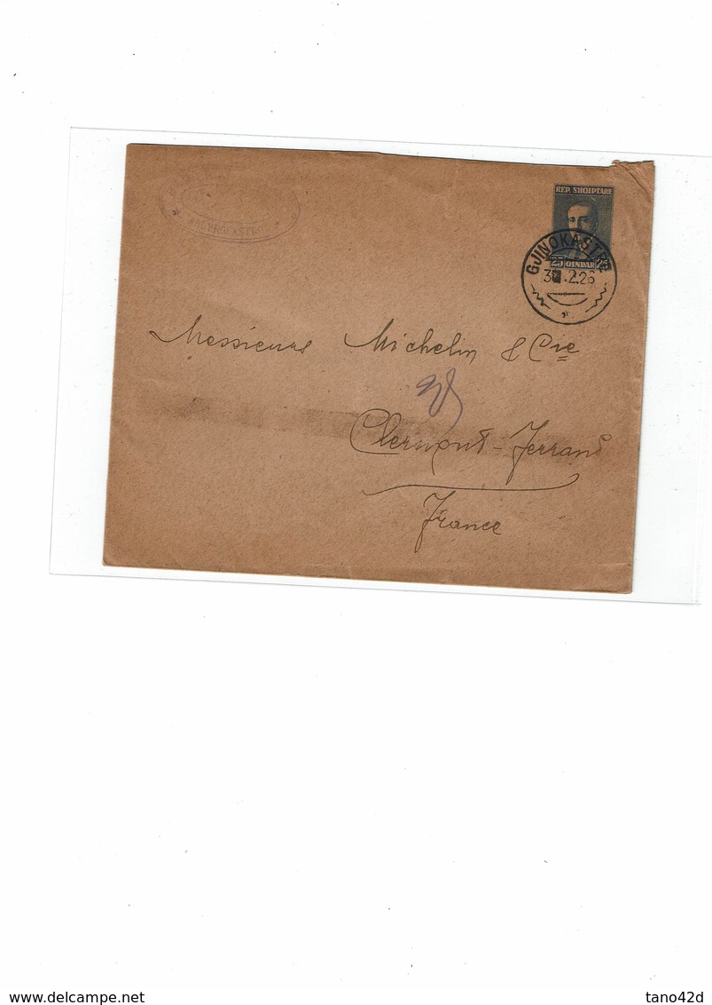 CTN54A- ALBANIE ENTIER POSTAL ENVELOPPE CIRCULEE GJINOKASTRE (ARGYROCASTRO) / CLERMONT FERRAND 30/2/1926 - Albanie