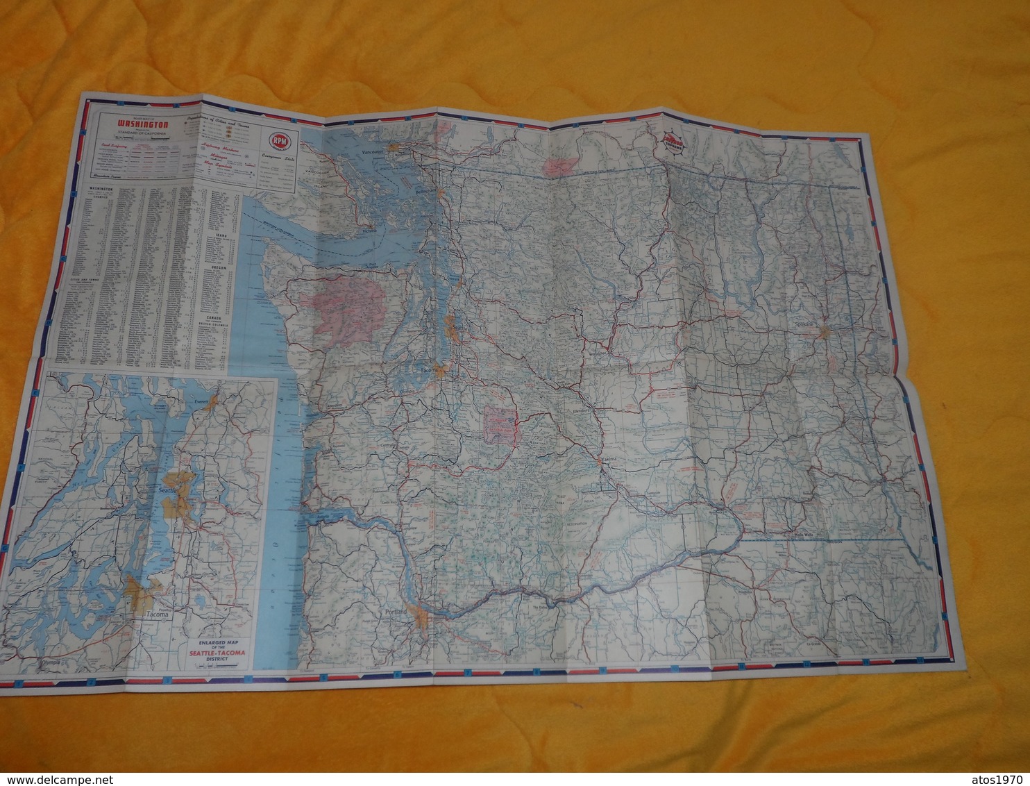 ANCIENNE CARTE DATE ?...ETATS UNIS. / WASHINGTON POINTS OF INTEREST AND TOURING MAP. CHEVRON SUPREME GASOLINE - Callejero