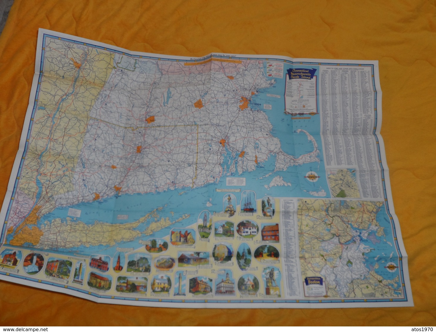 ANCIENNE CARTE DATE ?...NEW ENGLAND STATES SUNOCO ROAD MAP AND HISTORICAL SCENIC GUIDE. COMPLIMENTS OF YOUR SUNOCO DEALE - Cartes Routières