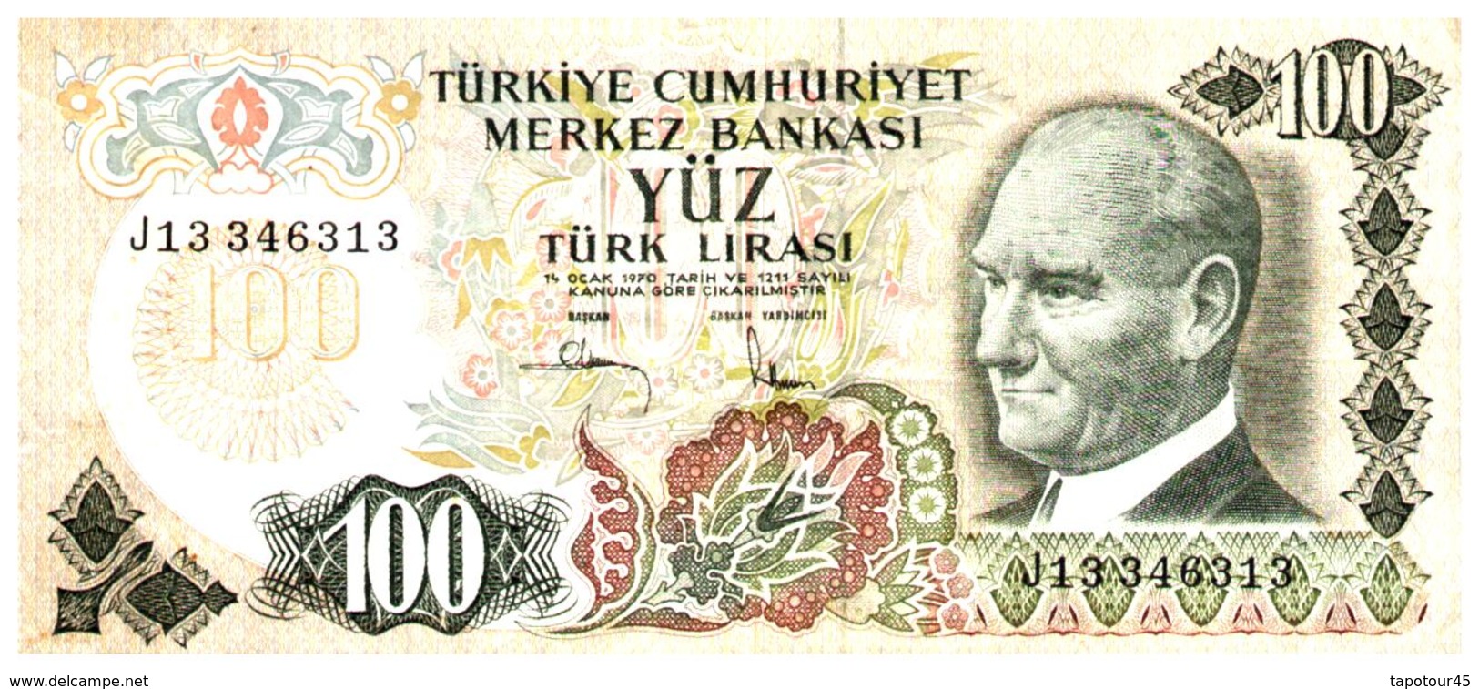 Billet > Turquie > Année 1970  > Valeur 100 Lire - Turquie