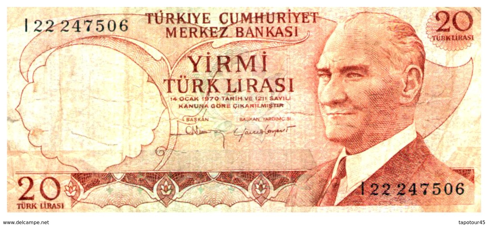 Billet > Turquie > Année 1970  > Valeur 20  Lire - Turquie