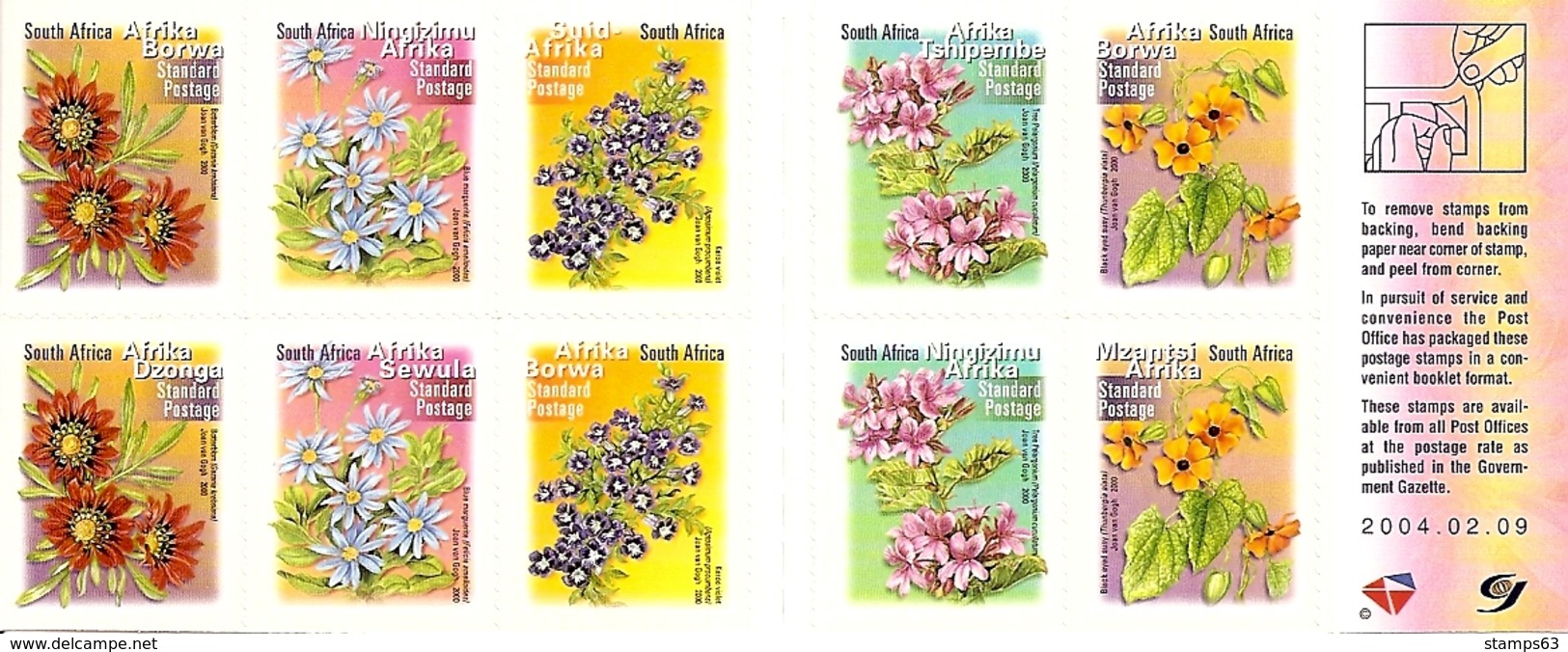 SOUTH AFRICA, 2004, Booklet 63d,  Flowerbooklet, 09.02.2004 - Carnets