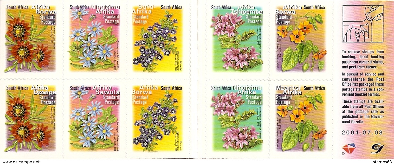 SOUTH AFRICA, 2004, Booklet 63e,  Flowerbooklet, 07.08.2004 - Carnets