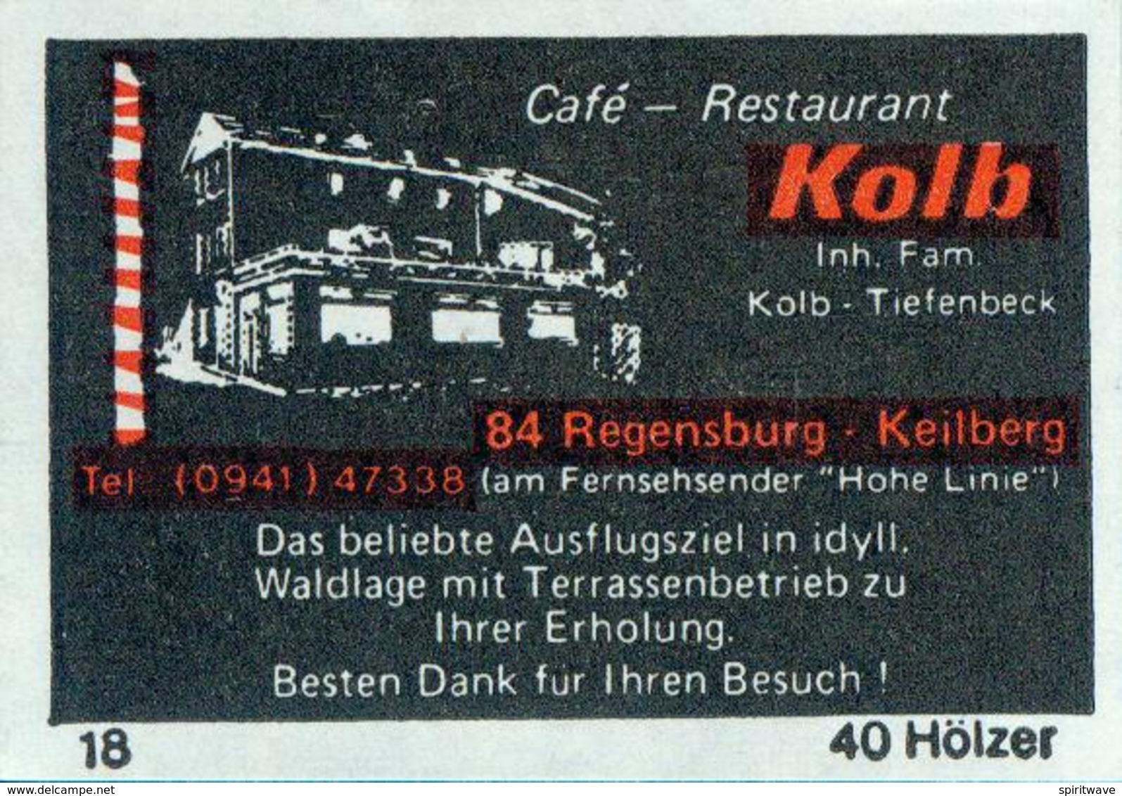 1 Altes Gasthausetikett Café - Restaurant Kolb, 8400 Regensburg #4 - Boites D'allumettes - Etiquettes