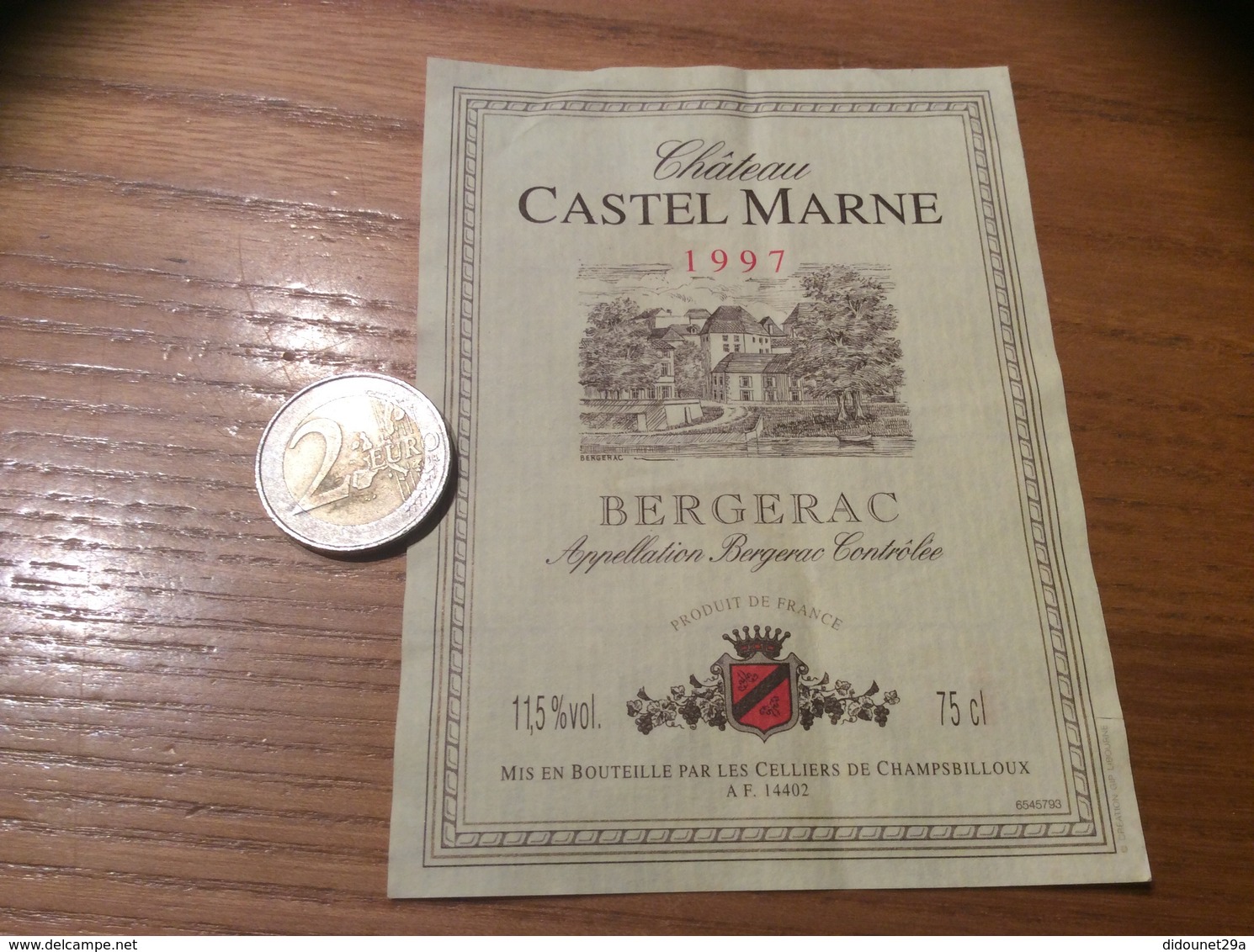 Etiquette De Vin 1997 « BERGERAC - CASTEL MARNE - LES CELLIERS DE CHAMPSBILLOUX (14)» - Bergerac