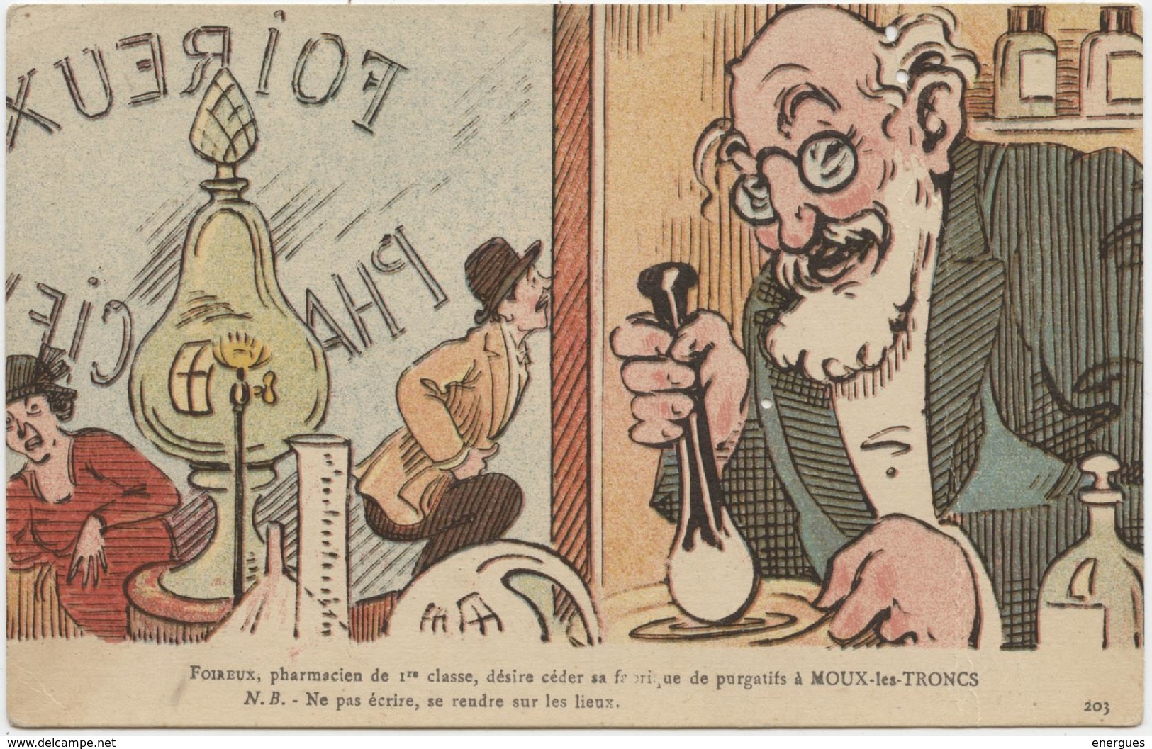 Illustrateur GRIFF, Humour, Pharmacie, Pharmacien,purgatif, Scatolodiarrhée, Jeu De Mots, Moux Les Troncs, Mou L'étron, - 1900-1949