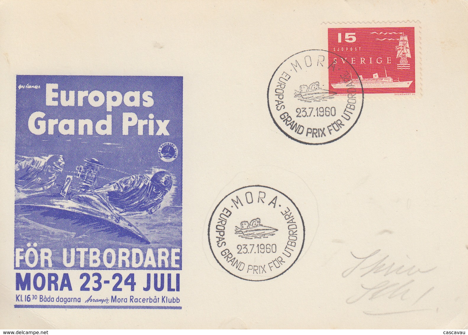 Carte  SUEDE   Grand  Prix    De   JET  SKI      MORA   1960 - Jet Ski