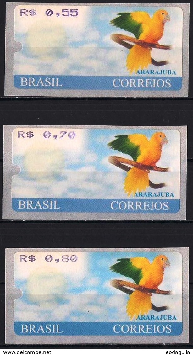 BRAZIL  Nº SE22/24  - GOLDEN PARAKEET  -  ARARAJUBAS 3v -  2001  -  MINT - Frankeervignetten (Frama)