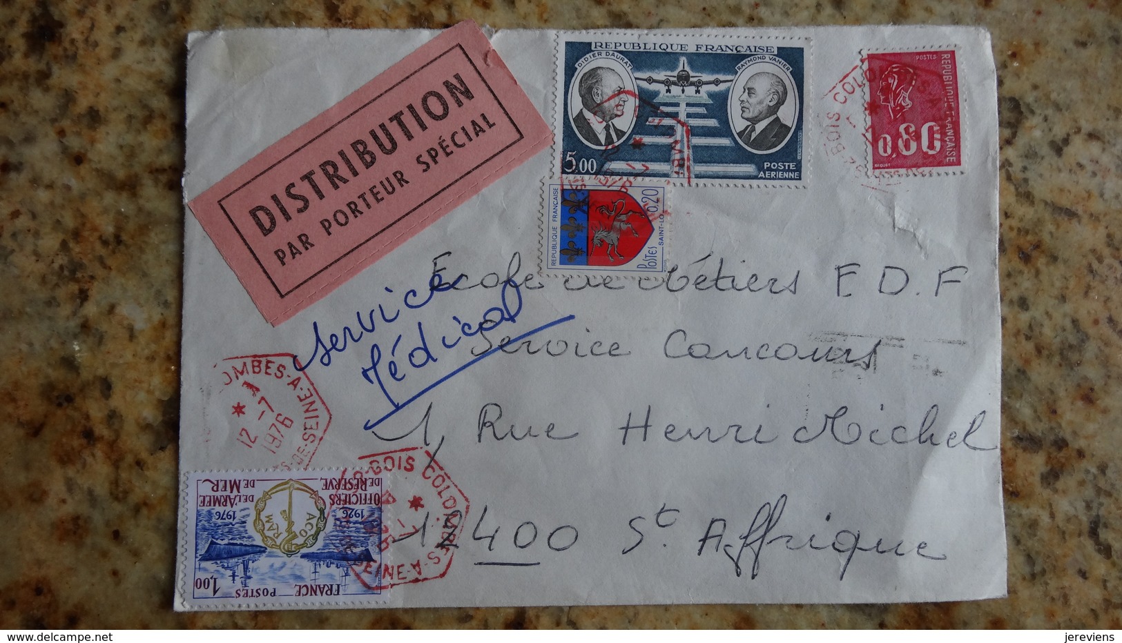 Bel Affr Sur Enveloppe De Bois Colombe Pour St Affrique  " Distribution Par Porteur Special " 1976 - 1849-1876: Période Classique