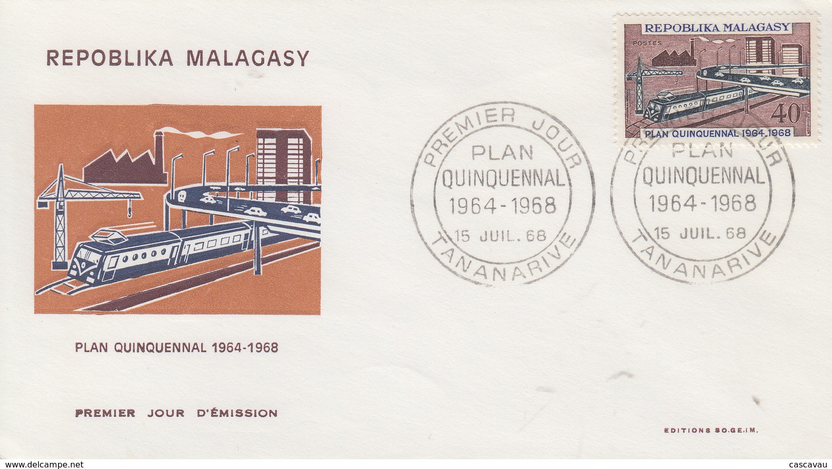 Enveloppe  FDC  1er  Jour   MADAGASCAR    Plan  Quinquennal   1968 - Madagascar (1960-...)