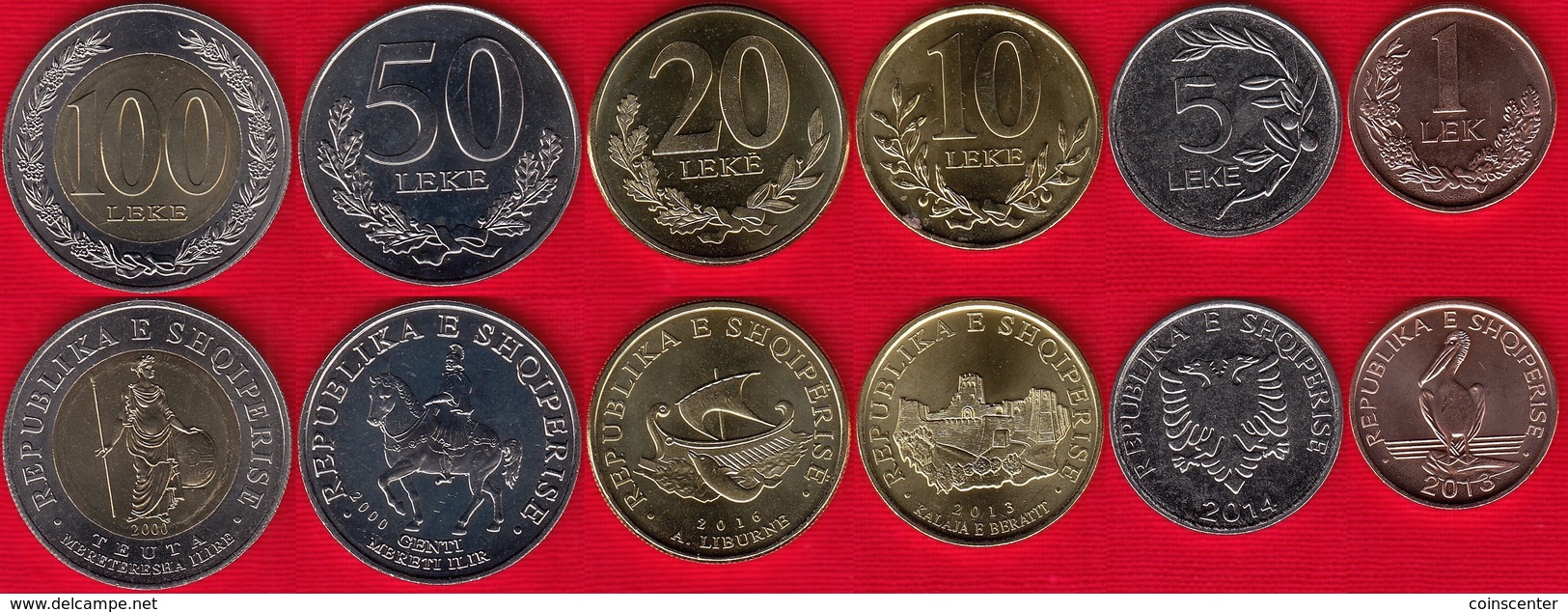 Albania Set Of 6 Coins: 1 - 100 Leke 2000-2016 UNC - Albanie