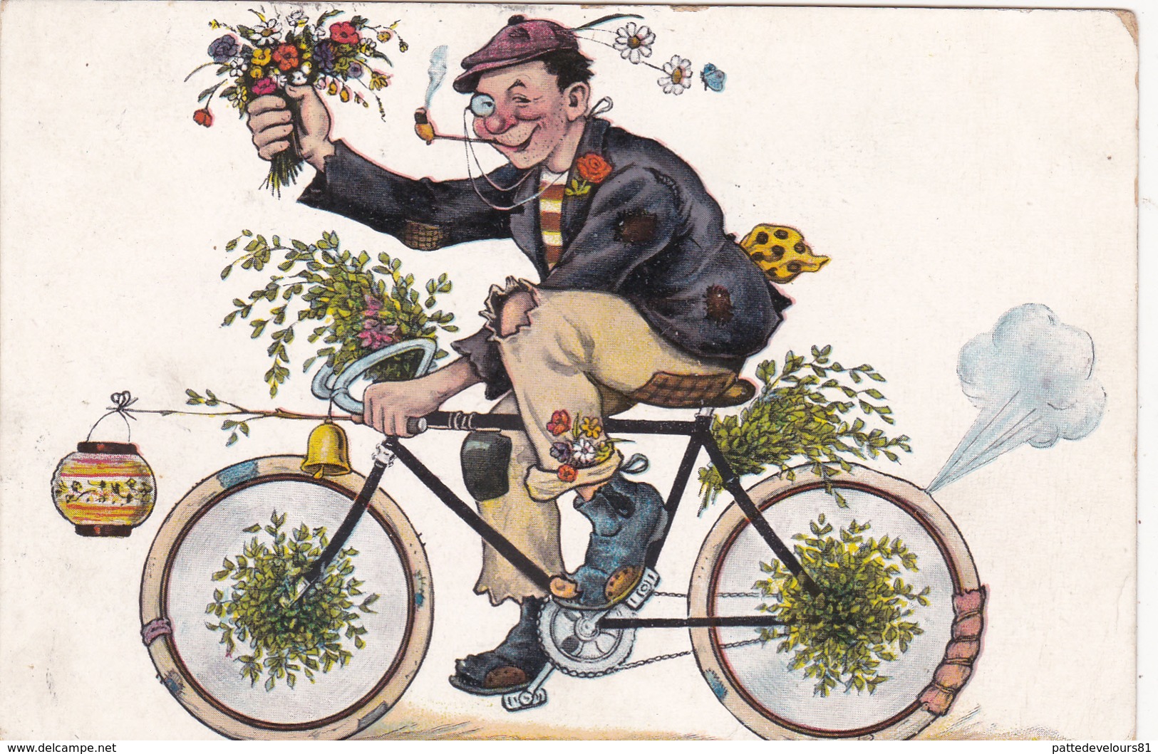 CPA Homme Sur Un Vélo Fleuri Bicyclette Sport Cyclisme Cycling Radsport Fantaisie Illustrateur - 1900-1949