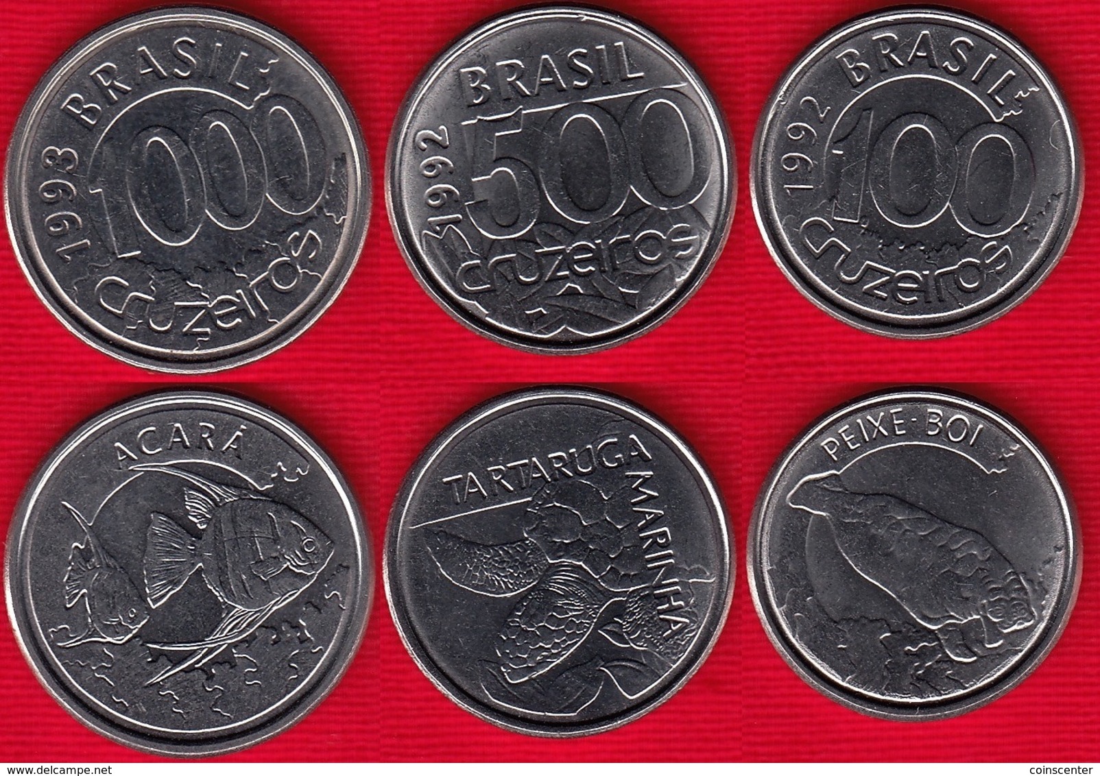 Brazil Set Of 3 Coins: 100 - 1000 Cruzeiros 1992-1993 "Animals" UNC - Brésil