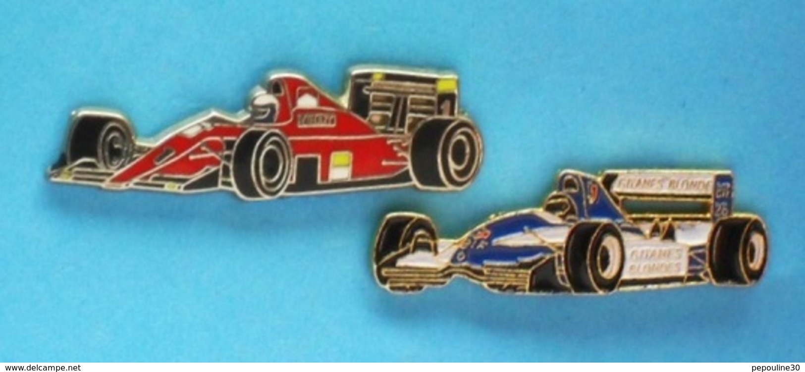 2 PIN'S //   ** F1 FERRARI F1-90  MARLBORO ** . (Locomobile) ** F1 LIGIER JS37  RENAULT  GITANES BLONDES ** . (Winner) - F1