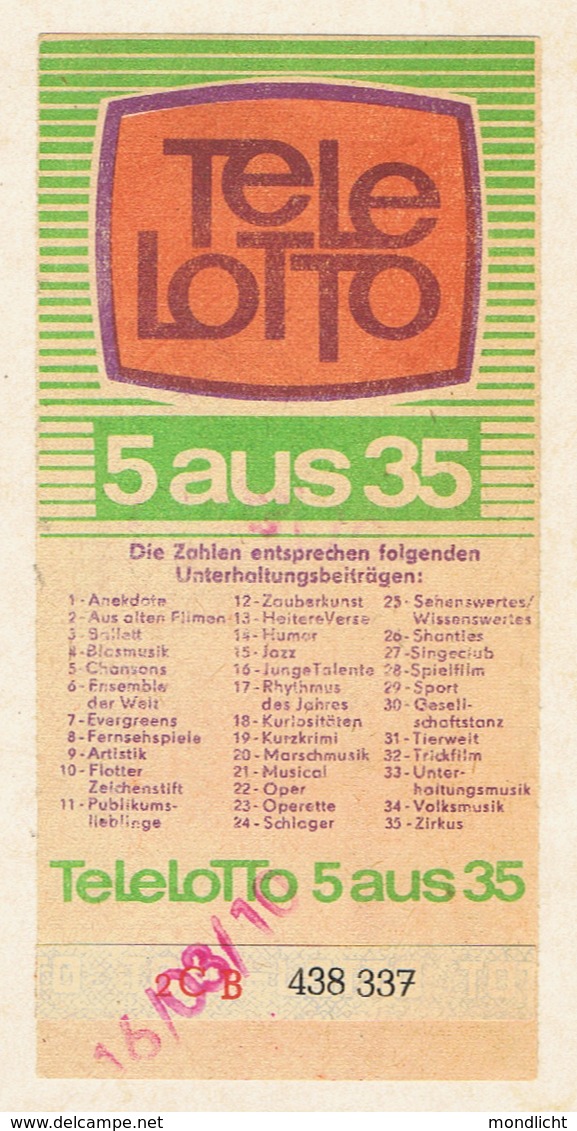 Tele-Lotto 5 Aus 35. Spielscheinabschnitt A. - Lotterielose