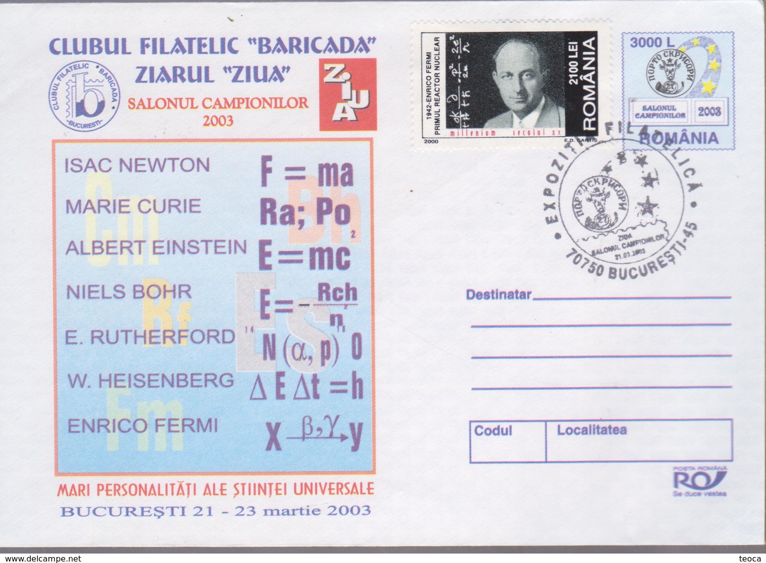 ENRICO FERMI, NOBEL PRIZE LAUREATES PHYSICIST COVER ROMANIA, Increase THE PERSONALITY OF THE UNIVERSAL SCIENCE - Nobel Prize Laureates