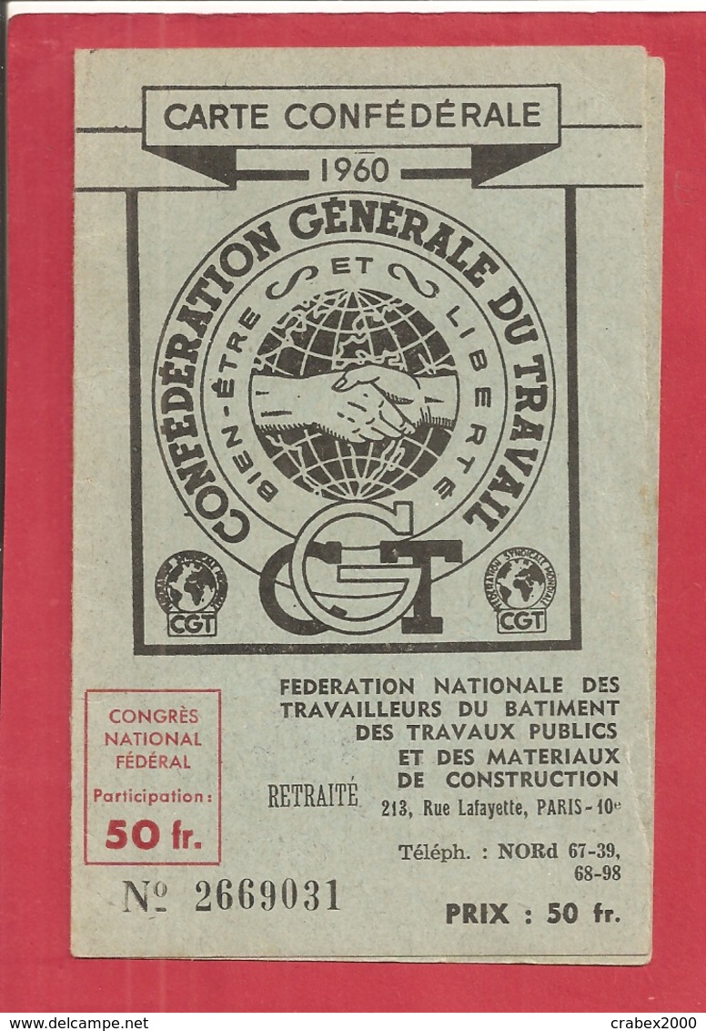 CARTE CGT  1960 - Sindacati