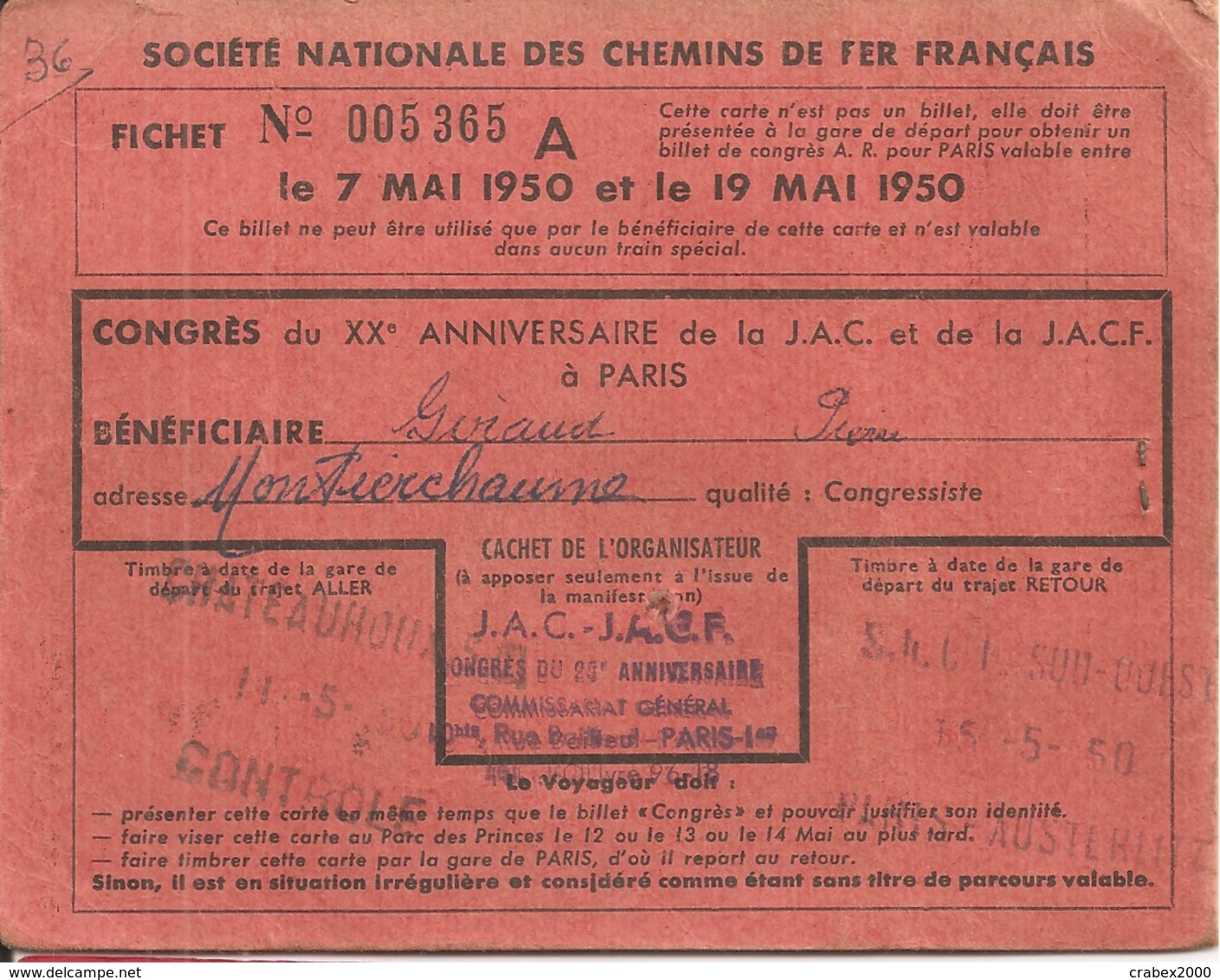 CONGRES DE LA JEUNESSE JAC 1950 - Autres & Non Classés