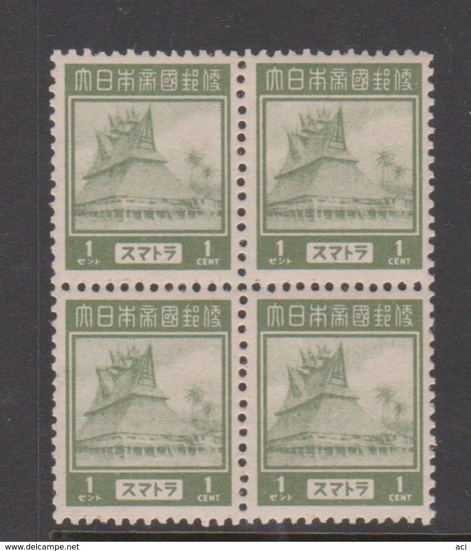 Netherlands Indies -japanese Occupation Scott N15 1943 Definitive 1c Olive Green, Block 4,Mint Never Hinged, - Nederlands-Indië