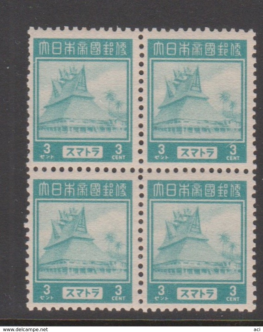 Netherlands Indies -japanese Occupation Scott N17 1943 Definitive 3c Bluish Green, Block 4,Mint Never Hinged, - Nederlands-Indië