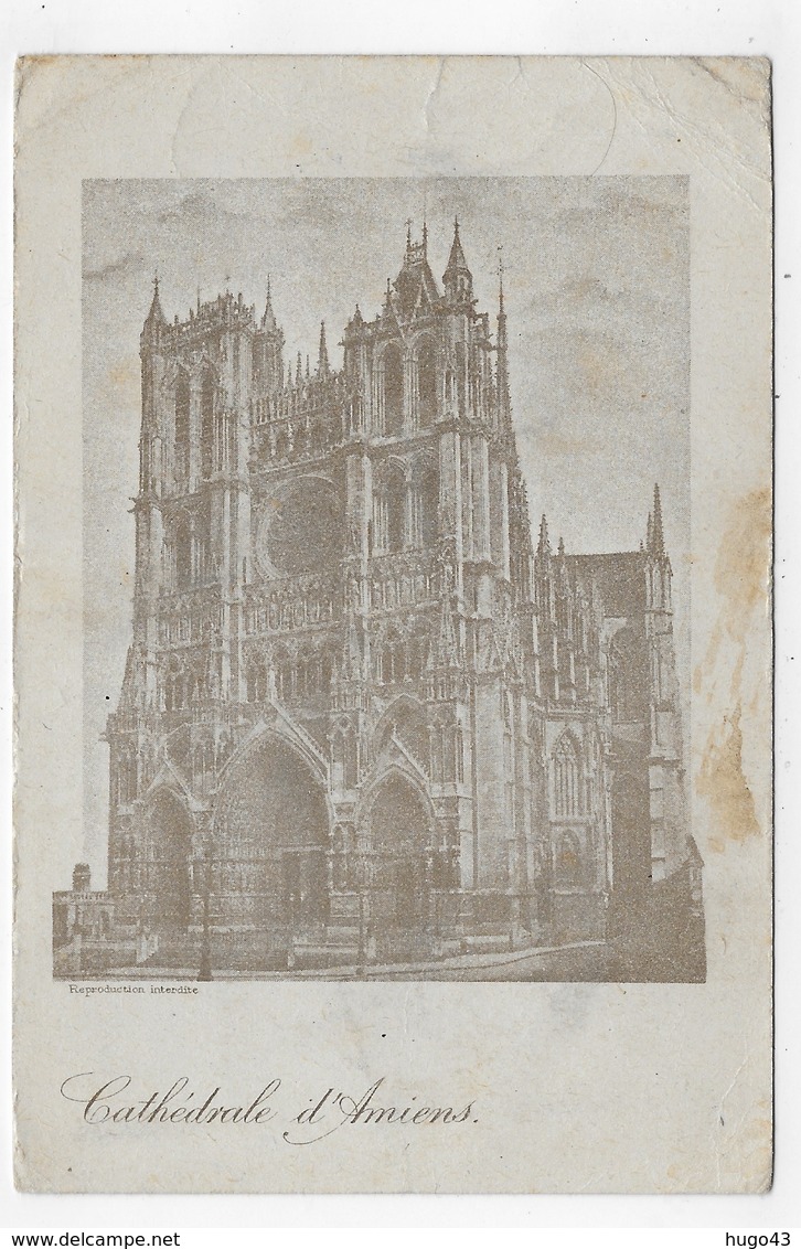 (RECTO / VERSO) AMIENS EN 1919 - LA CATHEDRALE - SECOURS AUX BLESSES MILITAIRES - CROIX ROUGE - PLIS ANGLES - CPA - Amiens