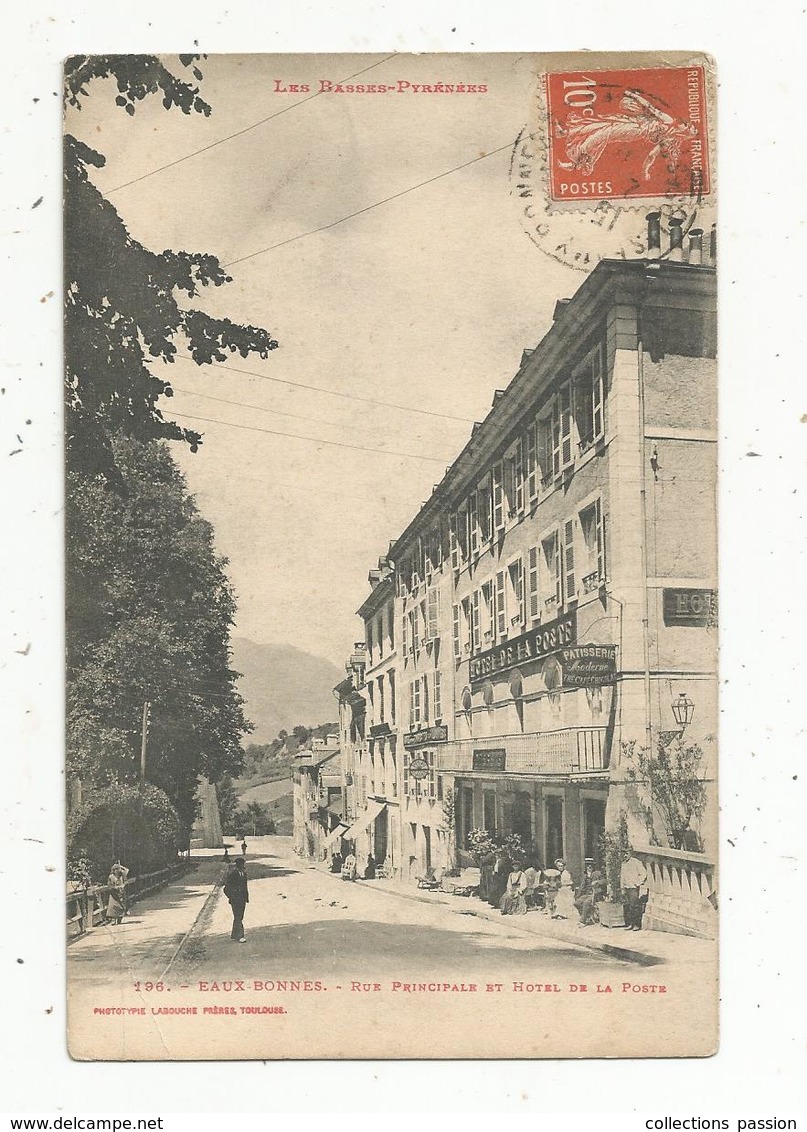 Cp, 64 , EAUX BONNES , Rue Principale Et Hôtel De La Poste,voyagée ,ed. LF - Eaux Bonnes