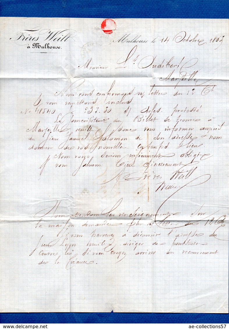 Lettre  / De Mulhouse /  Pour Marseille  / 14 Octobre 1863 / Frères Weill - 1849-1876: Klassieke Periode