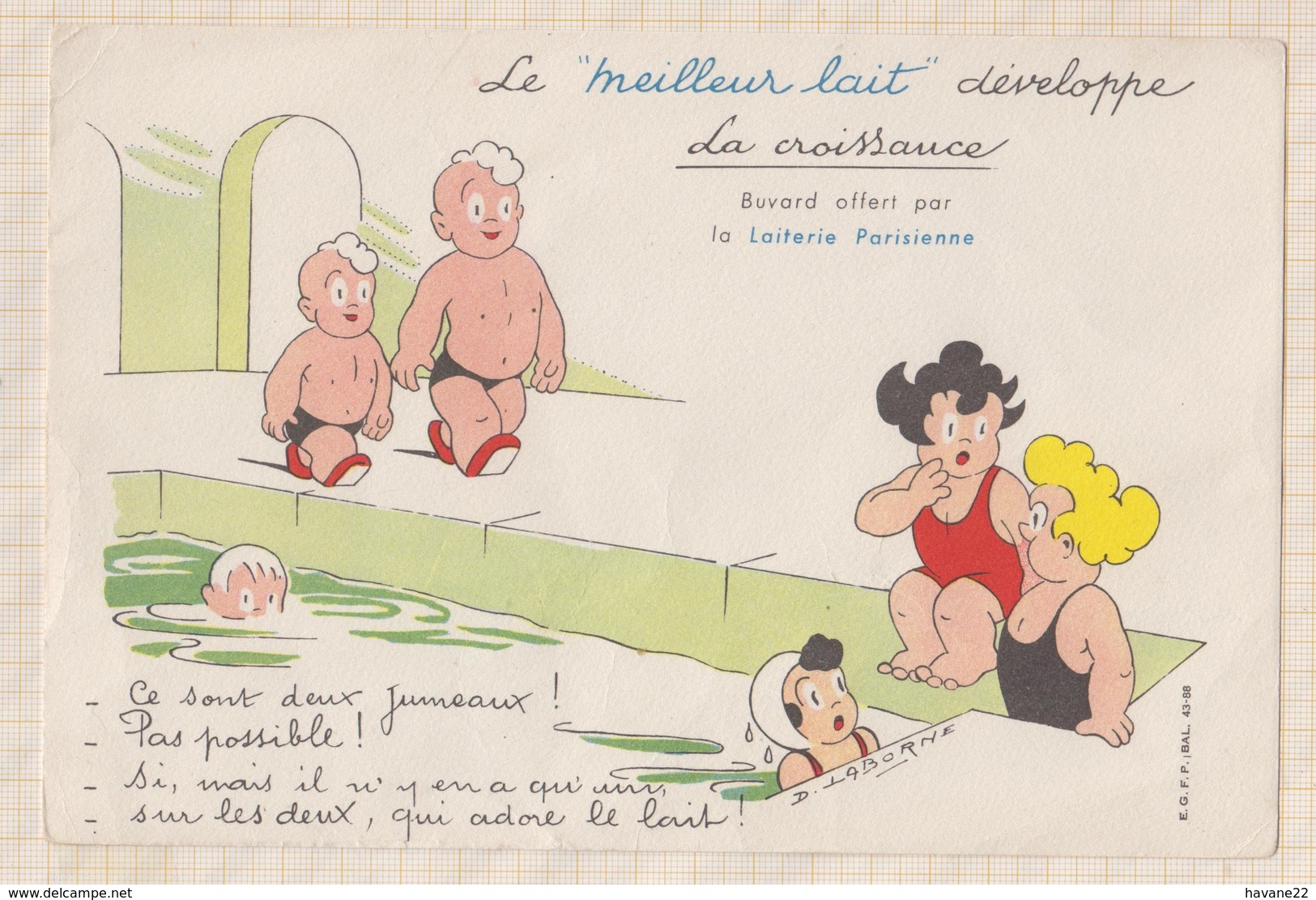 8/53 BUVARD LA LAITERIE PARISIENNE Illustrateur LABORNE à La Piscine - Produits Laitiers