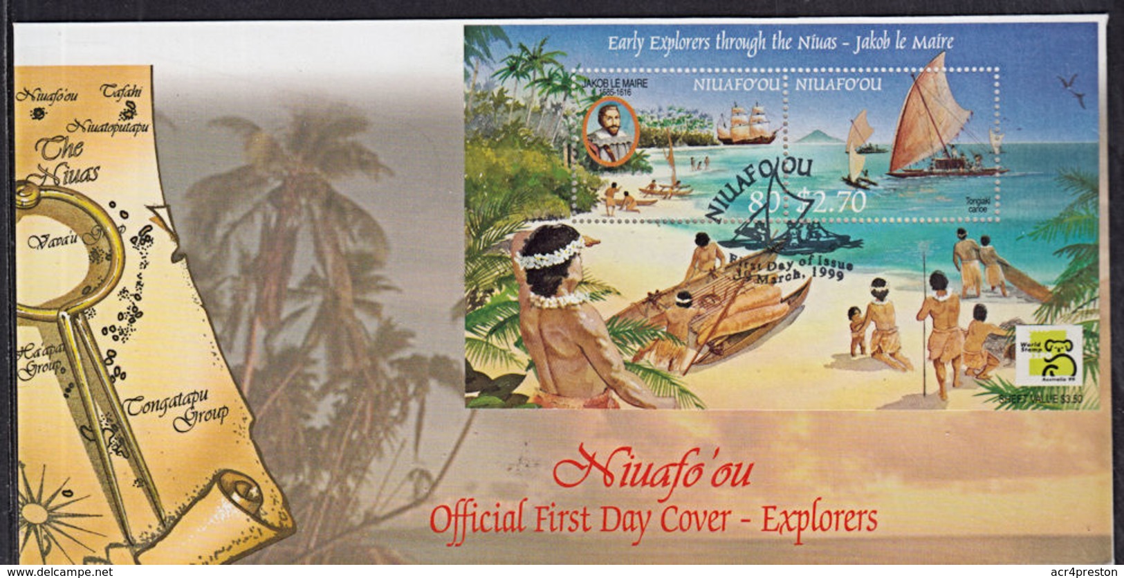 Cc0030 TONGA, NIUAFO'OU 1999, SG MS288  Early Explorers, Ships,  FDC - Tonga (1970-...)