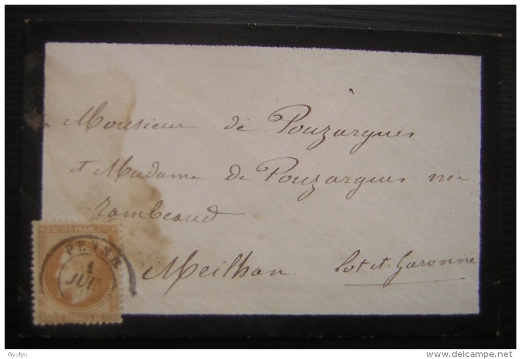 1869 (?) Lettre De Penne (agenais Lot Et Garonne) Pour Monsieur Et Madame Pouzargues à Meilhan - 1849-1876: Période Classique